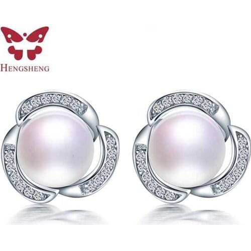 HENGSHENG 2019 Genuine Natural Pearl Earrings, AAAA 8-9mm Freshwater Pearl Earrings For women White Pearl Earrings Jewelry Gift