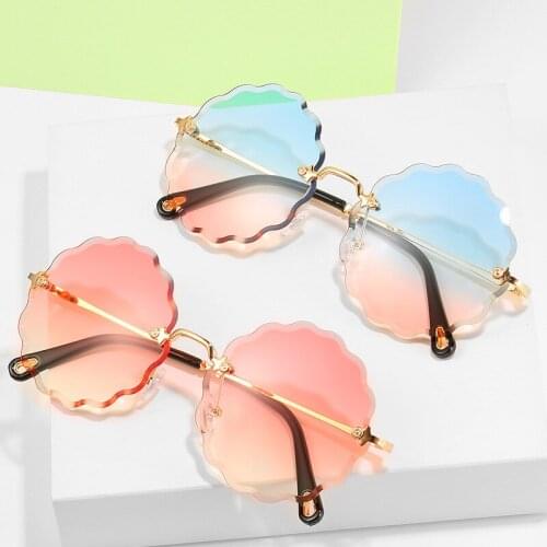 Brand Fashion Rimless Round Sunglasses For Female Trendy Design Flowers Colorful Shades For Women Driving Eyewear