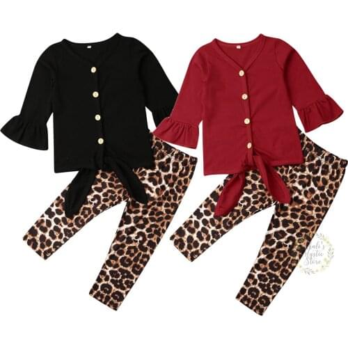 1-6Years Toddler Baby Kid Girls Clothing Set Long Sleeve T-shirt Tops Leopard Legging Pants Outfits Tracksuit Autumn Spring