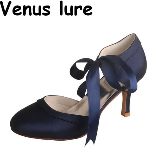8CM Heel Mary Jane Shoes for Women Navy Satin