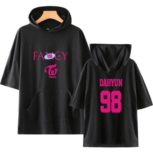 Twice Fancy Hooded Shirts Summer Korean Style Women/Men Short Sleeve Printed T-shirt Loose Hip Hop Casual Twice Kpop Streetwear