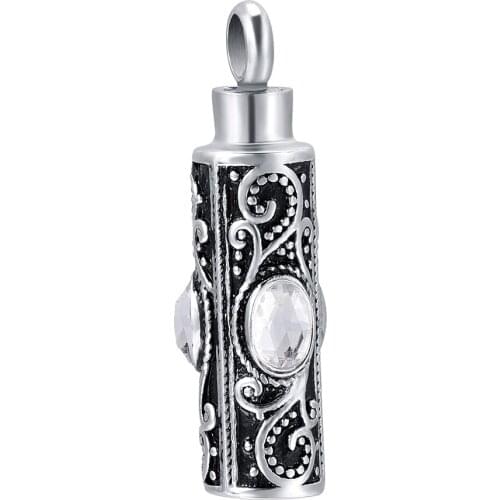 Vintage Cylinder Mini Birthstone Stainless Steel Pendant Keepsake Urns Necklace for Ashes Jewelry Cremation Urns