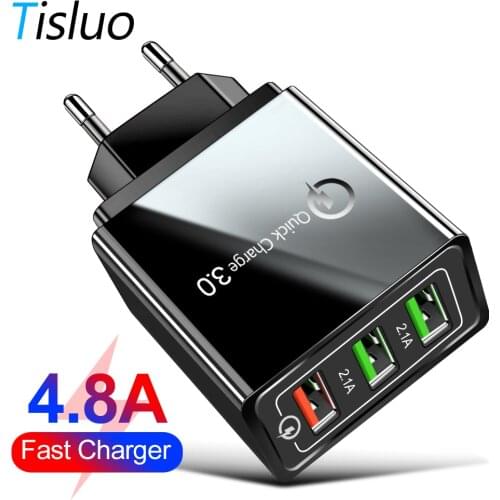 Quick Charge 3.0 USB Charger 4.8A Fast Charger For iPhone 7 8 X Samsung S10 A50 Xiaomi MI9 QC 3.0 EU US Plug Wall Phone Chargers