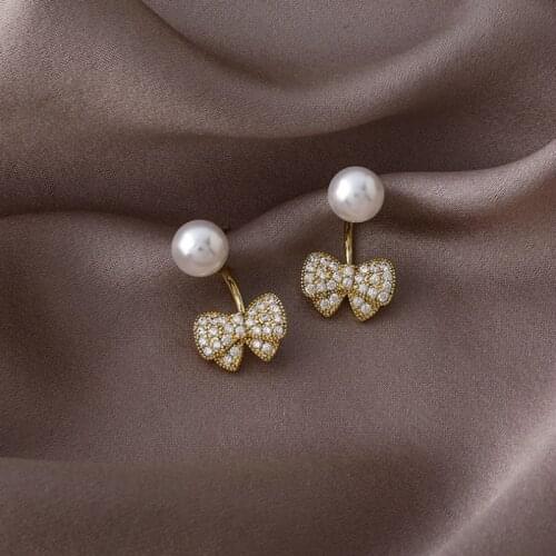 2021 New Arrival Pearl Trendy Bowknot Women Dangle Earrings Korean Sweet Fairy Fashion Elegant Korean Jewelry For Women