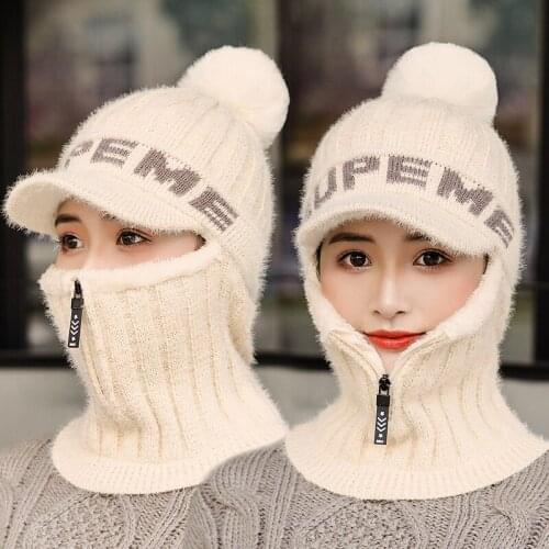 Women Skullies Beanies Winter Ear Protect Korean Youth Winter Warm Wool Soft Knitted Fur Hat Female Hood Cap Plush Velvet Tuque