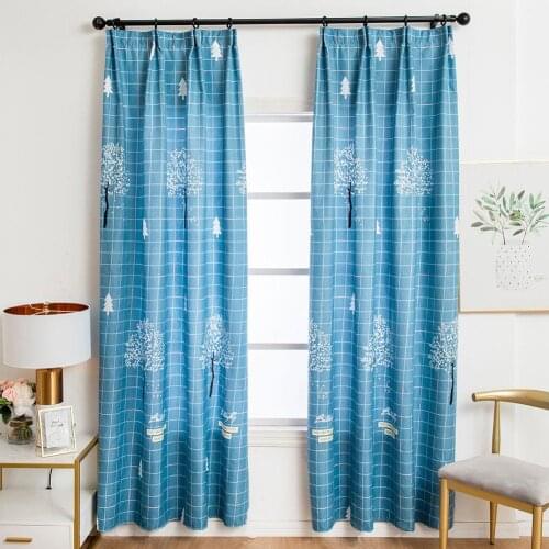 1Pc Grid Tree Print Window Curtain Half Shading Drape Living Room Bedroom Decor