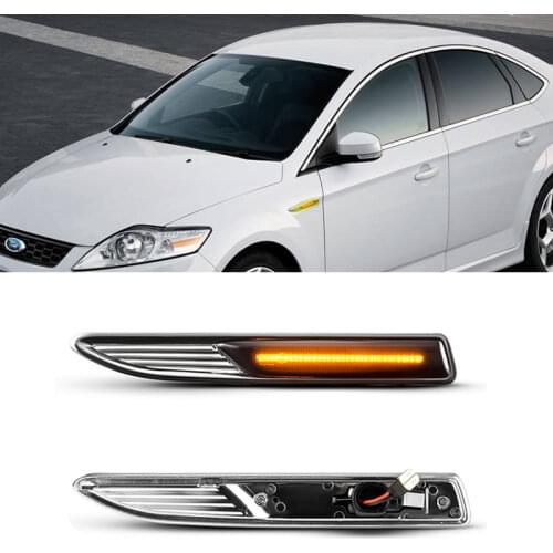 2Pcs Dynamic Amber Clear/ Smoked Lens LED Side Marker Turn Signal Light For Ford Mondeo Mk4 Saloon Estate Turnier 07.03-15.01