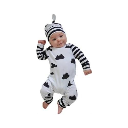 2020 Autumn baby boy girl clothes unisex white Clouds cotton long-sleeved baby romper + hat jumpsuit newborn baby clothing set
