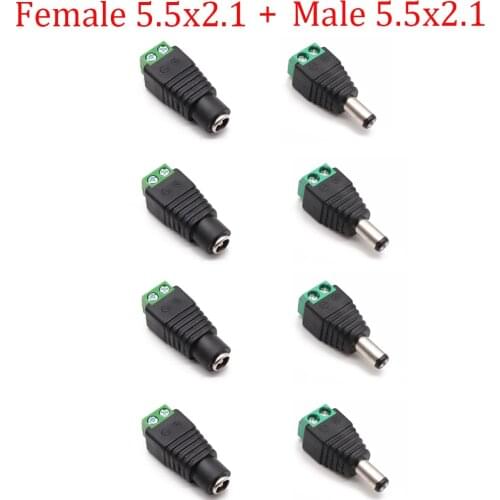 4 Set 8 pcs Cameras 2.1mm x 5.5mm Female Male DC Power Plug Adapter Female Plug Jack Adapter Connector Male Plug Socket green