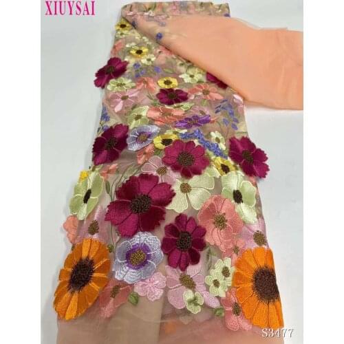 Gray White 3D Flowers French Nigerian Laces Fabrics High Quality Tulle African Laces Fabric Wedding African French Tulle Lace