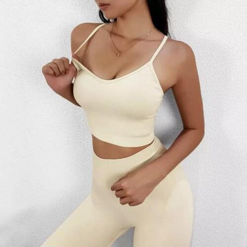 Seamless Yoga Fitness Sports Running Suit Women Gym Workout Training Tracksuit Fitness Halter Top Pants Set