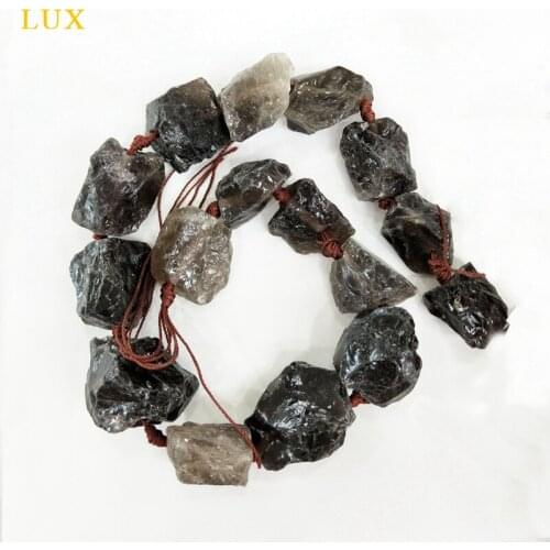 15.5" Hammered Rough Large Smoky Irregular Quartz Center Drilled Nugget beads