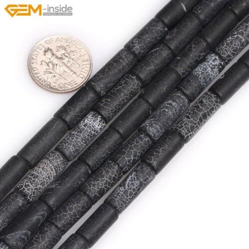 Gem-inside Selectable Size Natural Stone Beads Matte Frosted Oval Black Agates Beads For Jewelry Making Beads 15inch DIY Beads
