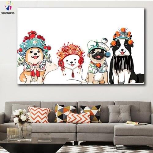 DIY colorings pictures by numbers with colors Peking Opera Dog Chinese style picture drawing painting by numbers framed Home