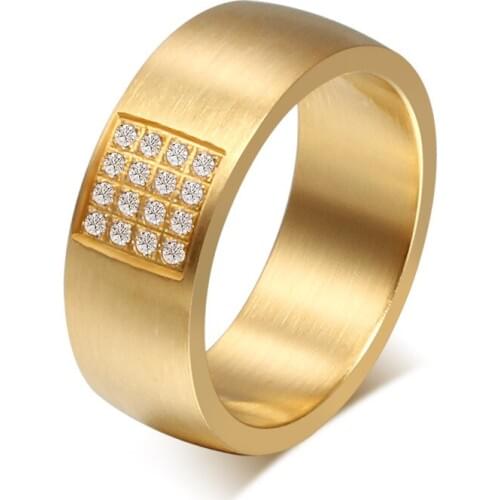 EAMIOR New Simple Exquisite 8 mm Titanium Steel Men Ring Rhinestone Wholesale Trendy Charm Jewelry Christma Party Beautiful Gift