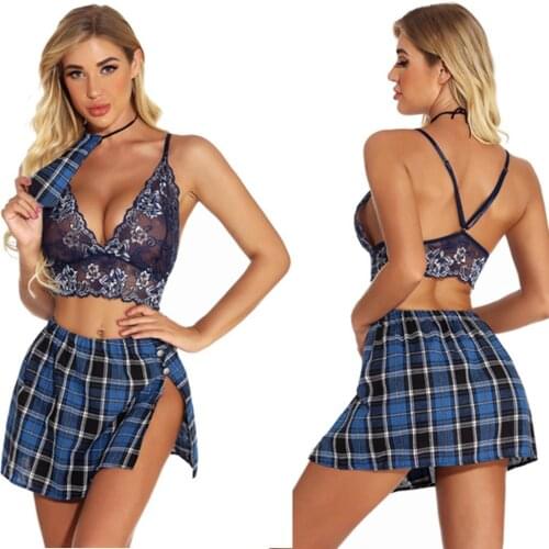 Plus size Two-piece Erotic Underwear student suit plaid skirt sexy lingerie babydoll cosplay S L M XL 6XL