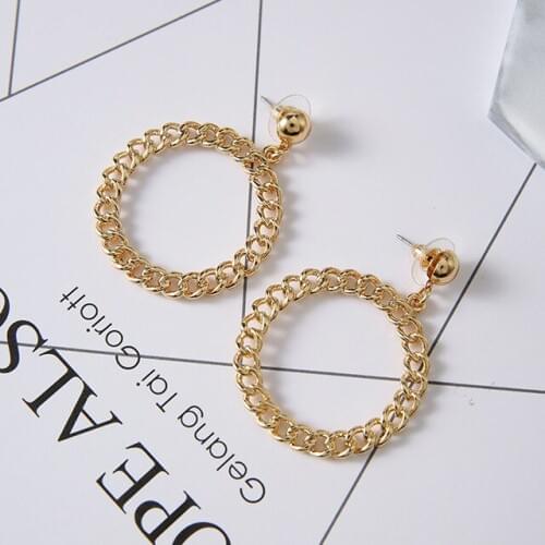 European And American Exaggerated Chain Circle Hollowing Gold Metal Earrings Wholesale For Women