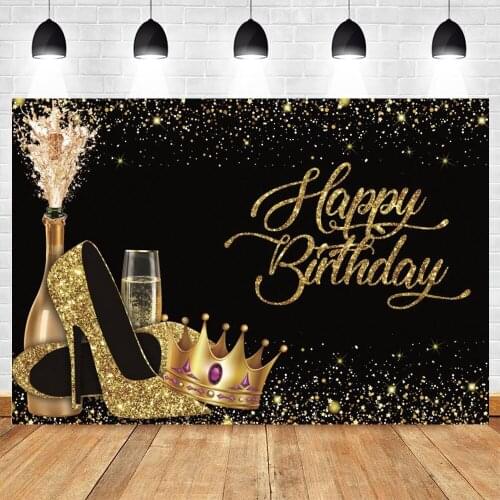 Yeele Birthday Backdrop Golden Crown Woman Glitter Party Champagne Photography Background Decoration Photo Studio Photophone