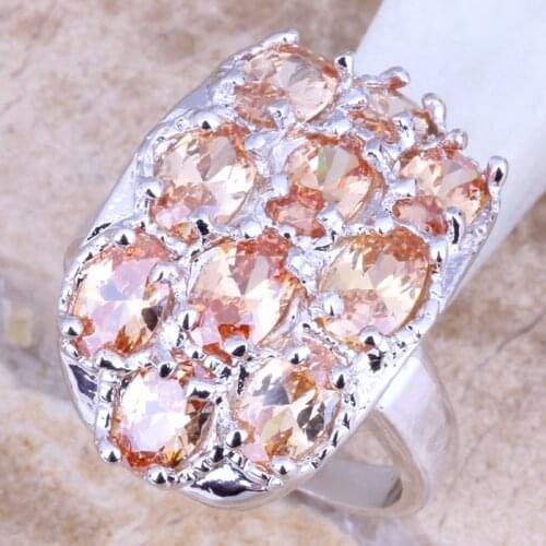 Exquisite Champagne Morganite Silver Plated Womens Ring Size 6 / 7 / 8 / 9 R1272