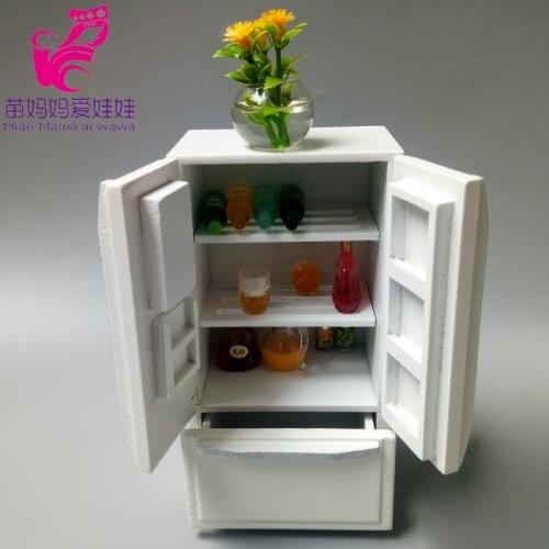 Doll house mini furniture kitchen scene double door refrigerator barbie doll blythe doll house diy accessories