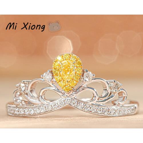 Mi Xiong s925 sterling silver crown hollow crystal diamond ring light luxury aristocratic charm ladies wedding brand jewelry