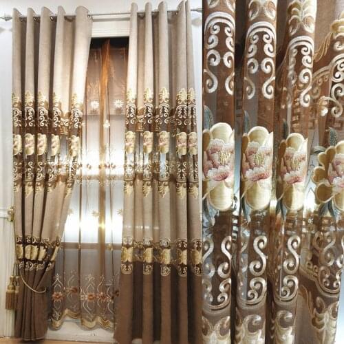 New Chinese style living room chenille hollow embroidered curtains, bedroom study balcony window screens