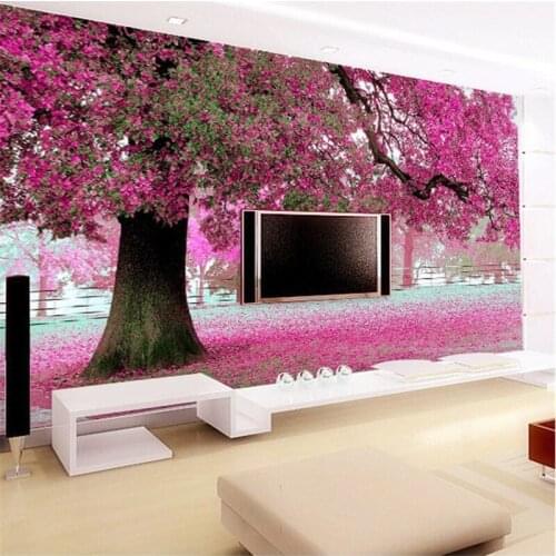 Beibehang wallpaper custom wallpaper TV setting wall of sitting room sofa warm romantic purple tree mural wallpaper for walls