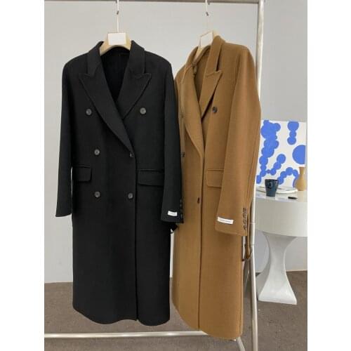 Obrix Female Casual Streenwear Coat V-Neck Full Sleeve Double Breasted Pockets Belt Outerwear For Women