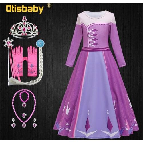 Snow Queen 2 Purple Girls Elsa Dress Infant Fancy Fairy Dress New Year Carnival Costume Halloween Child Party Gown Long Dress Up