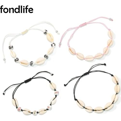 Cowrie Seashell String Braided Adjustable Summer Beach Bracelet Women Men Fashion Black Blue White Beige Cord Handmade Jewelry