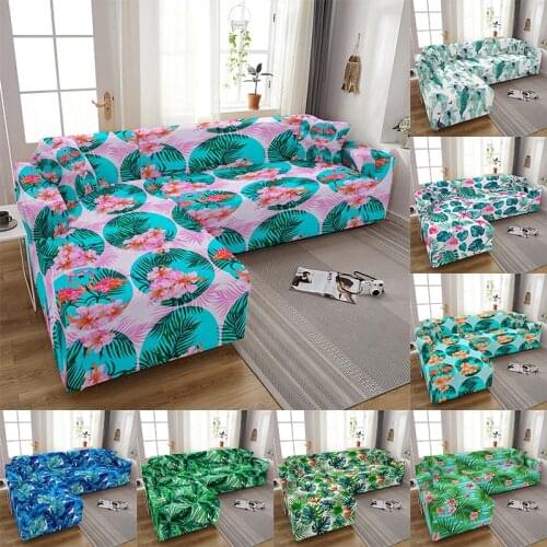 Tropical Leaves Stretch Sofa Cover for Living Room Removeable Elastic Seat Cushion Cover Spandex Corner Slipcover