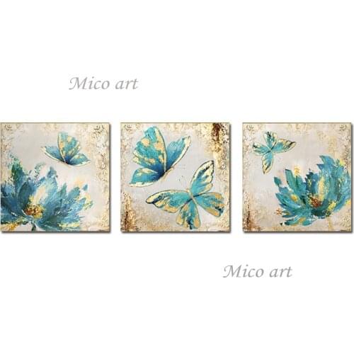 Latest Designs 3PCS Butterfly Picture Canvas Golden Oil Painting No Frame Wall Hangings Art Hot Selling 3 Panels Canvas Wall Art