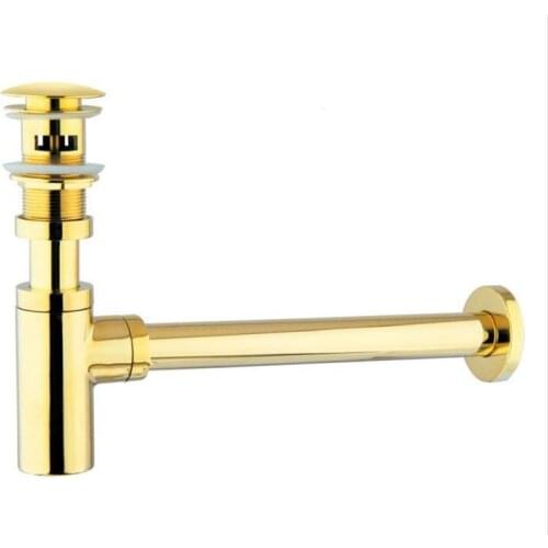 Luxury Bottle Trap Brass Round Siphon gold chrome P-TRAP Bathroom Vanity Basin Pipe Waste With Pop Up Drain