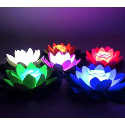 Artificial Light LED Colorful Lotus Waterproof Fake Pond Flowers Lotus Leaf Lily Water Lantern Festival Decoration Light Hot