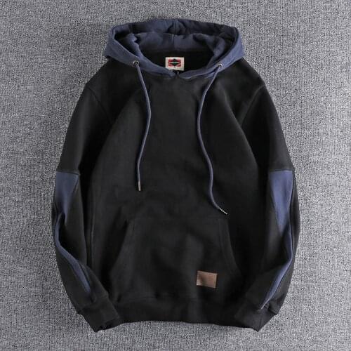 2021 Autumn and winter new plush thickened mens hoodies trend contrast color stitching youth sports hoodie coat outerwear 288