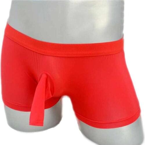 Sexy Men Lingerie Penis Sheath Ice Silk Bikini Boxer Briefs Crotch Pouch Microkini Breathable Underwear Outfit