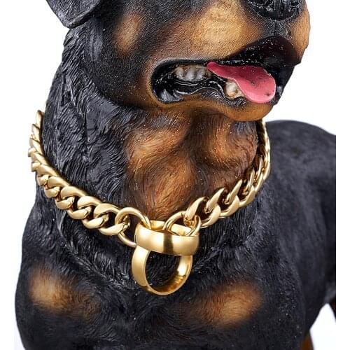Comfortable Strong Stainless Steel Gold Dog Choke 1:1NK Cuban Chain Circle Dog Collar Metal Slip Chain Luxury Training Collar