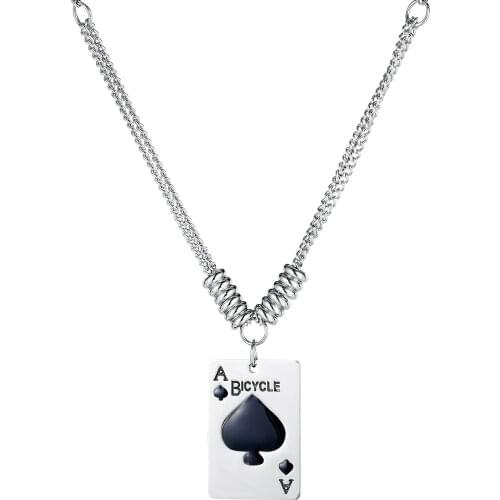 Vintage Punk Stainless Steel Playing Cards Spades Pendants Necklaces For Men Women Fashion Jewelry Chains On The Neck Necklaces