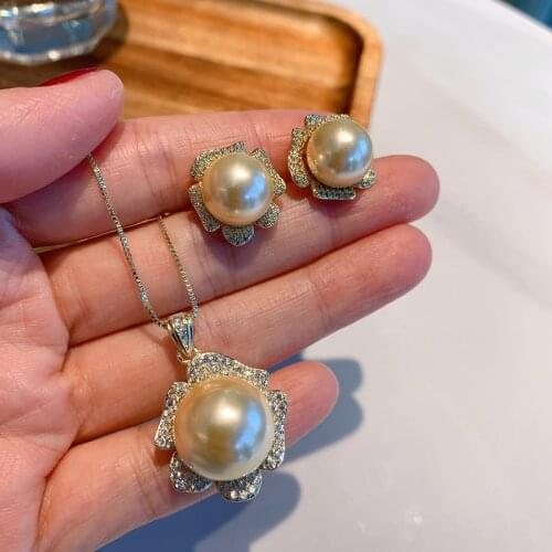 Funmode Gold Color Pearl Necklace Earing Ring Wedding Jewelry Set For Women accesorios parure mariage Wholesale FS226