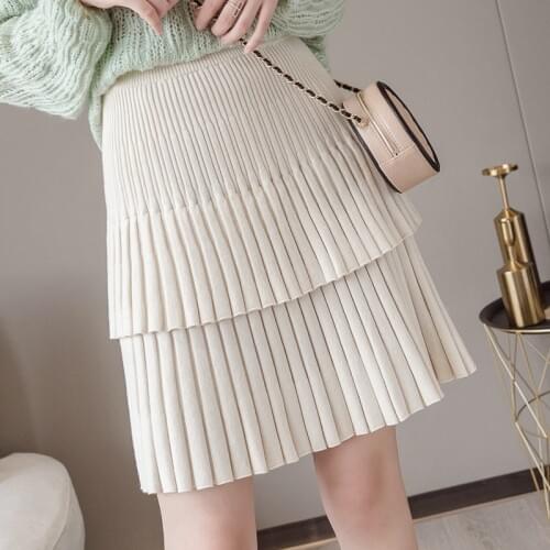 2020 New Autumn Winter Short Knitted Skirt Women High Waist Double layer Pleated Mini Skirts Female Hip Package faldas mujer