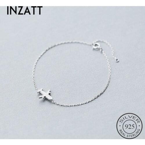 INZATT Minimalist Geometric Plane Bracelet Real 925 Sterling Silver Fine Jewelry For Women Birthday Accessories