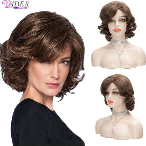 Womens Wig Black Brown Hair BFluffy Short Straight Layered Hair For White Women Synthetic Full Wigs Cosplay Wigs BY150
