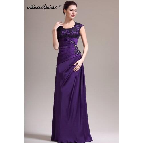 Formal Womens Dress Gorgeous A Line Round Neck Purple Chiffon Lace Mother of the Bride Dresses robe de mariee