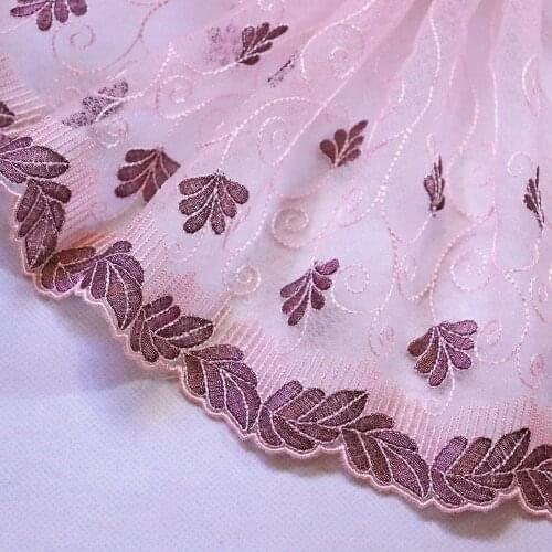 1 Meter 21.5 CM Width Flowers Embroidered Lace Trim Pink Mesh Lingerie Handmade Dress Fabric Home Textile Sewing Materials DIY