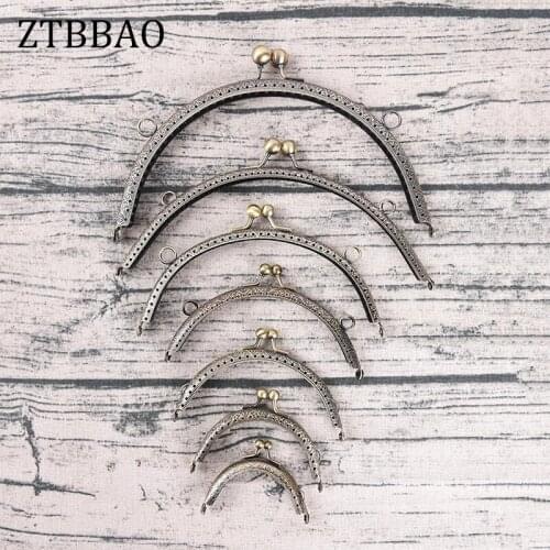 1pc 7Sizes delicate DIY Antique Brass Metal Purse Frame ring kiss clasp Handle for Bag Craft bag making Wallet Clip