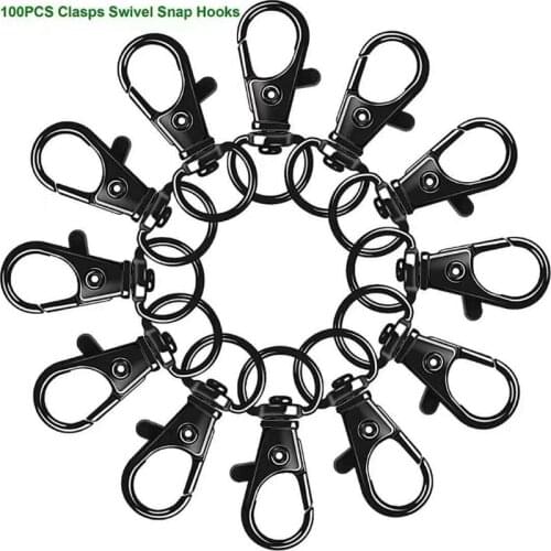 100 Pieces Black Swivel Clasps Lanyard Snap Hooks Key Rings Metal Lobster Claw Spring Pet Buckle for Keychain DIY Crafts