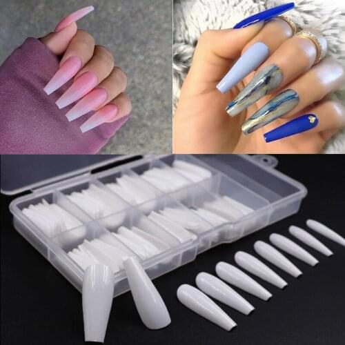 100pcs/box Clear Long False Nail Tips Ballerina Acrylic Nails Full Cover Coffin Artificial Fake Nails Art Tips DIY Salon Tools