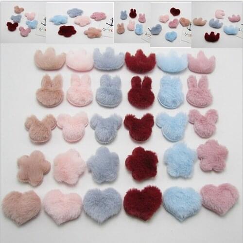 100pcs/lot Plush Patches Rabbit heart Hair Embellishment Heart Appliques for garment accessories Girl Hair Jewelry Decoration