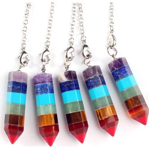 12pcs/lot Natural Stone Necklace Healing Pendulum Meditation Fitness 7 Chakra Wicca Divination Yoga Pendant Jewelry Decoration
