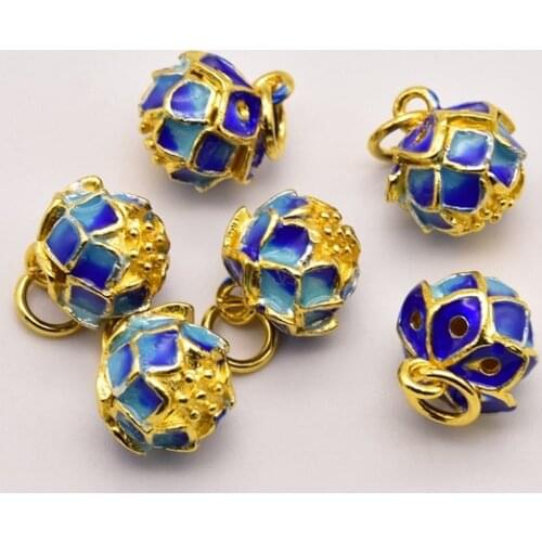 2 Pcs/Lot 11mm Cloisonne Pendant Lotus Round Loose Beads Handmade Accessories Jewelry Findings Making For Diy Jewelry JA0302